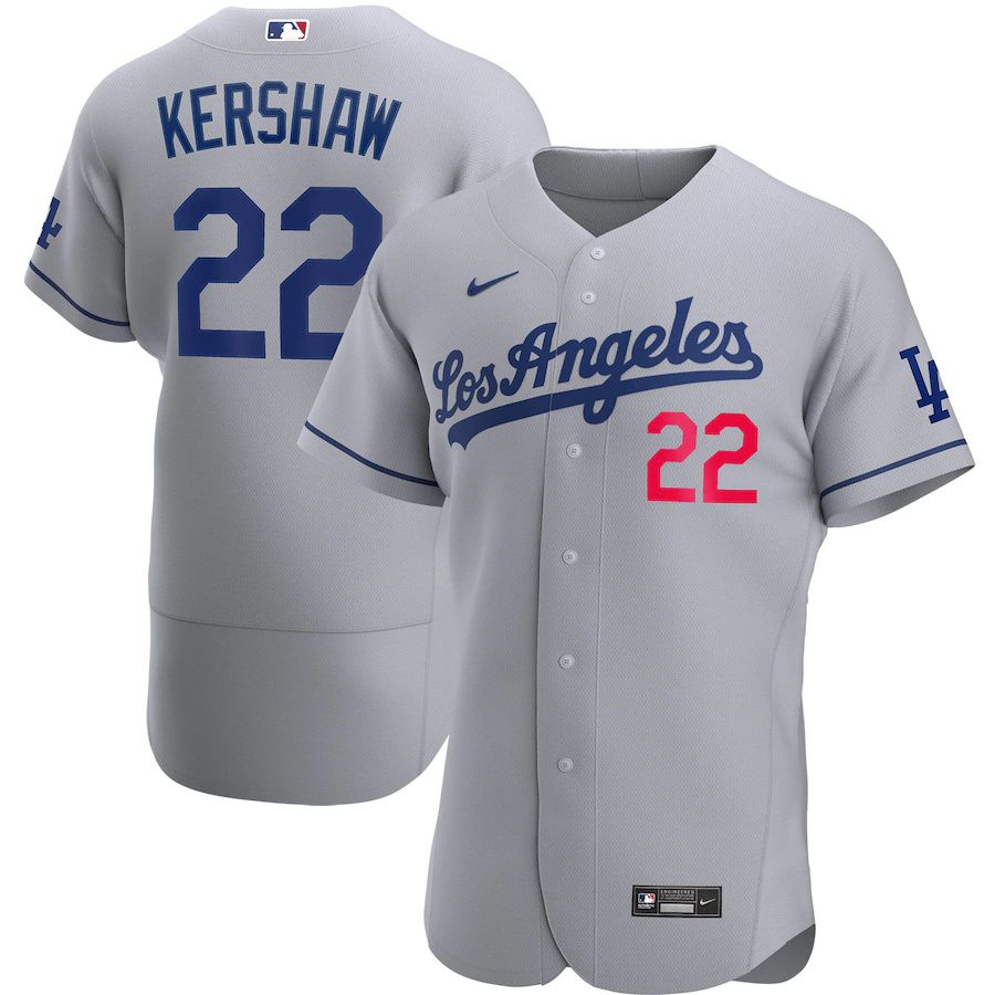 Mens Los Angeles Dodgers #22 Clayton Kershaw Nike Gray Road Authentic Player MLB Jerseys->los angeles dodgers->MLB Jersey